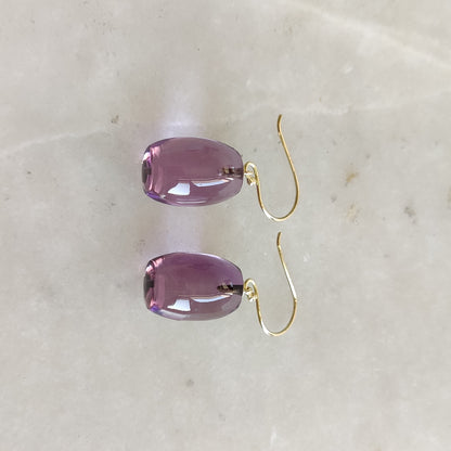 14K Gold Purple Amethyst Earrings, Natural Amethyst Drill Earrings, 14K Solid Yellow Gold Earring, February Birthstone, Drill Earring