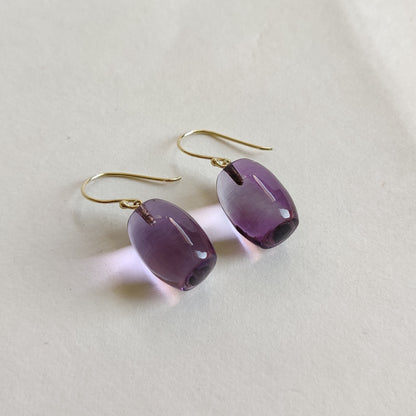 14K Gold Purple Amethyst Earrings, Natural Amethyst Drill Earrings, 14K Solid Yellow Gold Earring, February Birthstone, Drill Earring