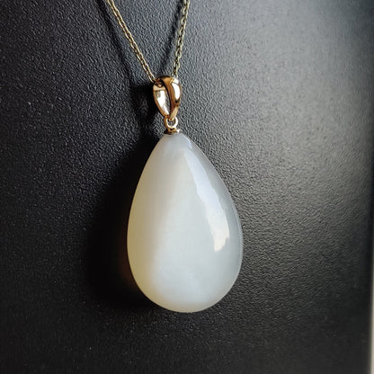 Natural White Moonstone Pendant, 14K Solid Yellow Gold Moonstone Pendant, June Birthstone, White Moonstone Jewelry, Christmas Present