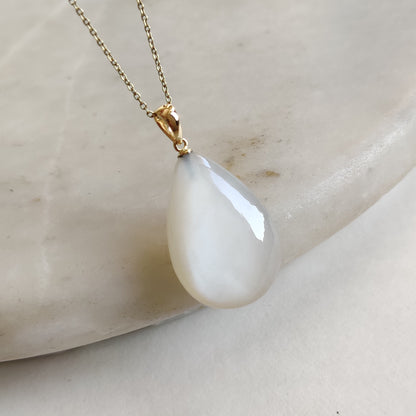 Natural White Moonstone Pendant, 14K Solid Yellow Gold Moonstone Pendant, June Birthstone, White Moonstone Jewelry, Christmas Present