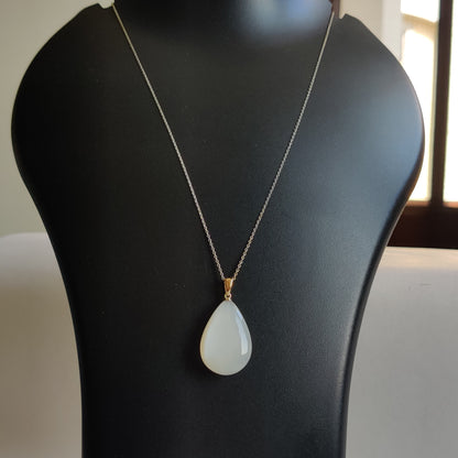 Natural White Moonstone Pendant, 14K Solid Yellow Gold Moonstone Pendant, June Birthstone, White Moonstone Jewelry, Christmas Present