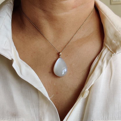 Natural White Moonstone Pendant, 14K Solid Yellow Gold Moonstone Pendant, June Birthstone, White Moonstone Jewelry, Christmas Present