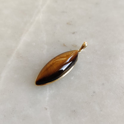 Natural Tiger Eye Pendant, 14K Solid Gold Tiger Eye Pendant, Solid Gold Bezel Pendant, June Birthstone, Christmas Gift, Tiger Eye Jewelry