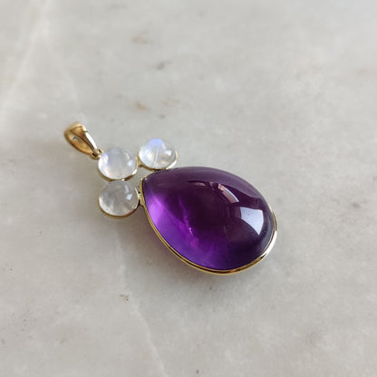 Natural Purple Amethyst & Rainbow Moonstone Pendant, 14K Solid Yellow Gold Amethyst Moonstone Pendant, February Birthstone, Christmas  Gift