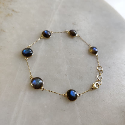 Natural Labradorite Bracelet, 14K Yellow Gold Labradorite Bracelet, Chain Bracelet, Dainty Gemstone Bracelet, November Birthstone