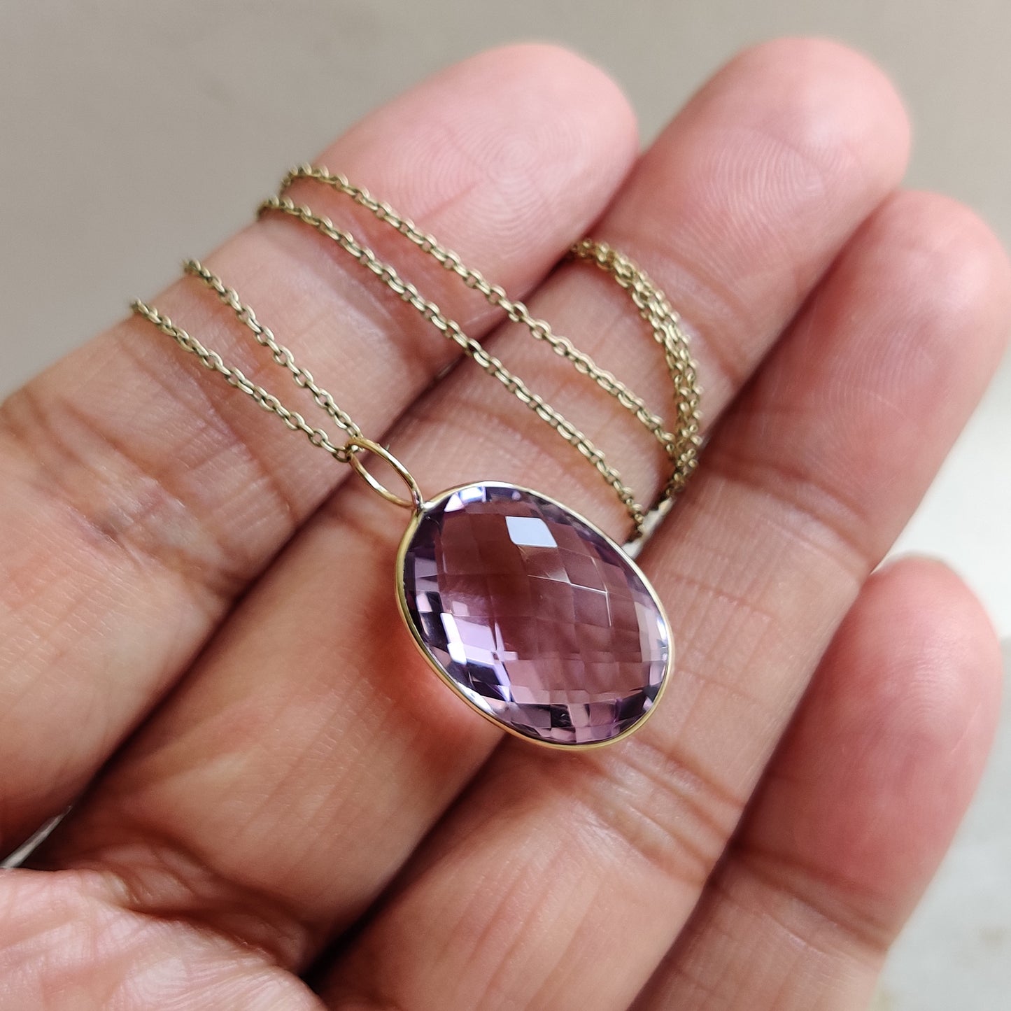 Natural Pink Amethyst Pendant, 14K Solid Yellow Gold Pink Amethyst Pendant, February Birthstone, Christmas Present, Pink Amethyst Jewelry