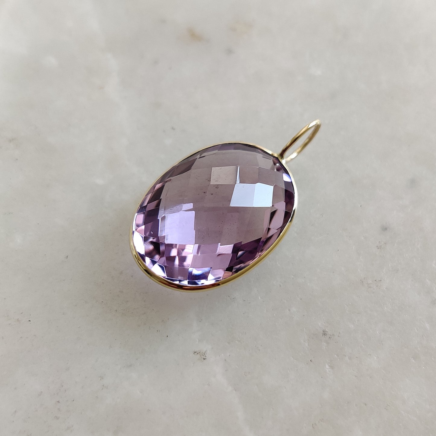 Natural Pink Amethyst Pendant, 14K Solid Yellow Gold Pink Amethyst Pendant, February Birthstone, Christmas Present, Pink Amethyst Jewelry