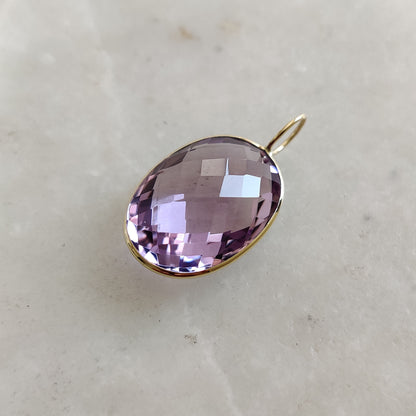 Natural Pink Amethyst Pendant, 14K Solid Yellow Gold Pink Amethyst Pendant, February Birthstone, Christmas Present, Pink Amethyst Jewelry