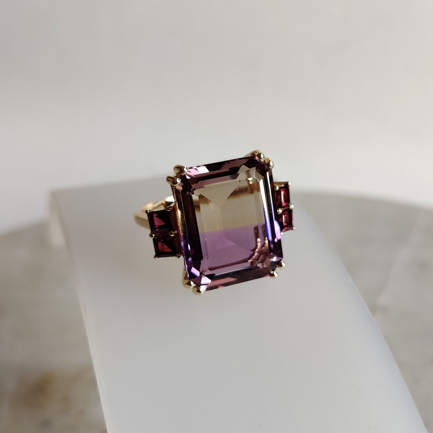 Natural Ametrine Garnet Ring, 14K Solid Gold Ametrine Ring, Ametrine Rhodolite Garnet Ring,  February November Birthstone, Ametrine Jewelry