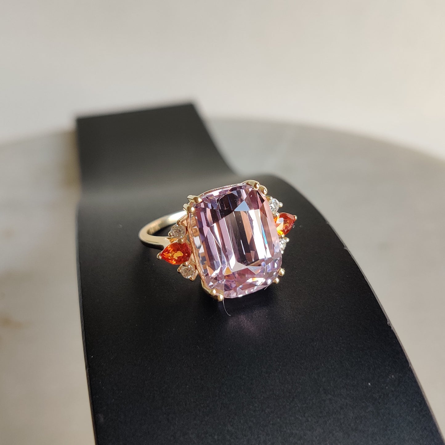 Natural Kunzite Diamond Sapphire Ring, 14K Gold Diamond Ring, Kunzite Diamond With Multi Sapphire Ring, Engagement Ring, October Birthstone