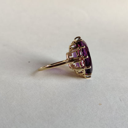 Natural Purple Amethyst & Pink Tourmaline Ring, 14K Solid Yellow Gold Ring, Purple Amethyst Jewelry, Cocktail Ring, Christmas Present