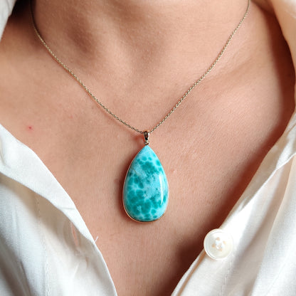 Natural Larimar Pendant, 14K Solid Gold Larimar Pendant, March Birthstone Pendant, Christmas Present, Larimar Jewelry