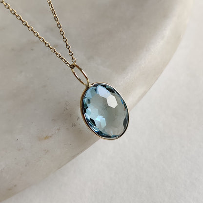 Natural Sky Blue Topaz Pendant, 14K Solid Gold Sky Blue Topaz Pendant, Solid Gold Pendant Necklace, December Birthstone, Christmas Gift,