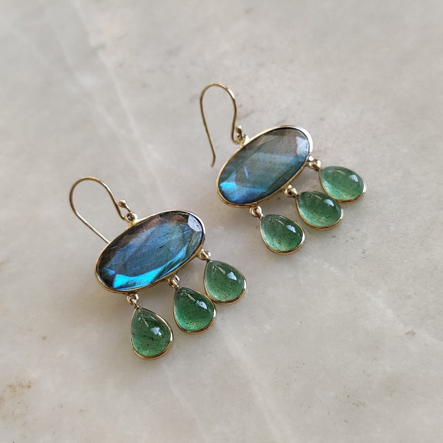 14K Gold Labradorite Earrings, Natural Labradorite With Aventurine Earrings, 14K Solid Gold Earrings, November Birthstone, Drop Earrings,