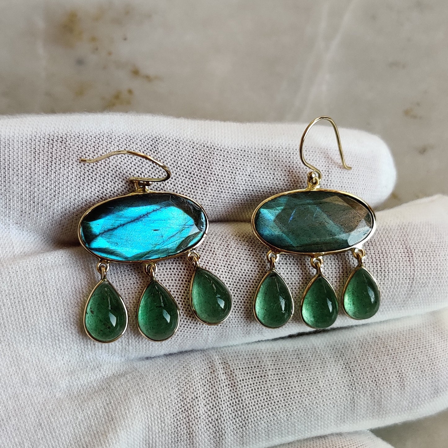 14K Gold Labradorite Earrings, Natural Labradorite With Aventurine Earrings, 14K Solid Gold Earrings, November Birthstone, Drop Earrings,