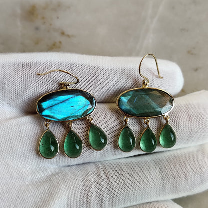 14K Gold Labradorite Earrings, Natural Labradorite With Aventurine Earrings, 14K Solid Gold Earrings, November Birthstone, Drop Earrings,