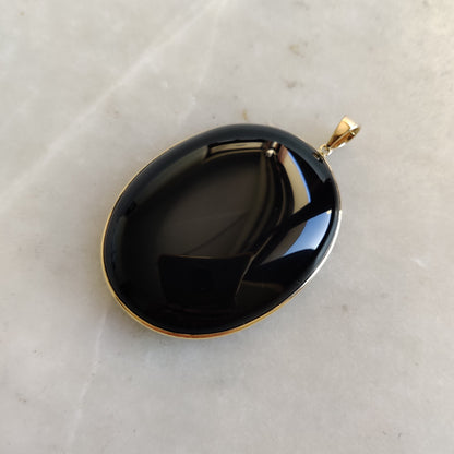 Natural Black Onyx Pendant, 14K Solid Yellow Gold Black Onyx Pendant, Solid Gold Pendant Necklace, December Birthstone, Christmas Present