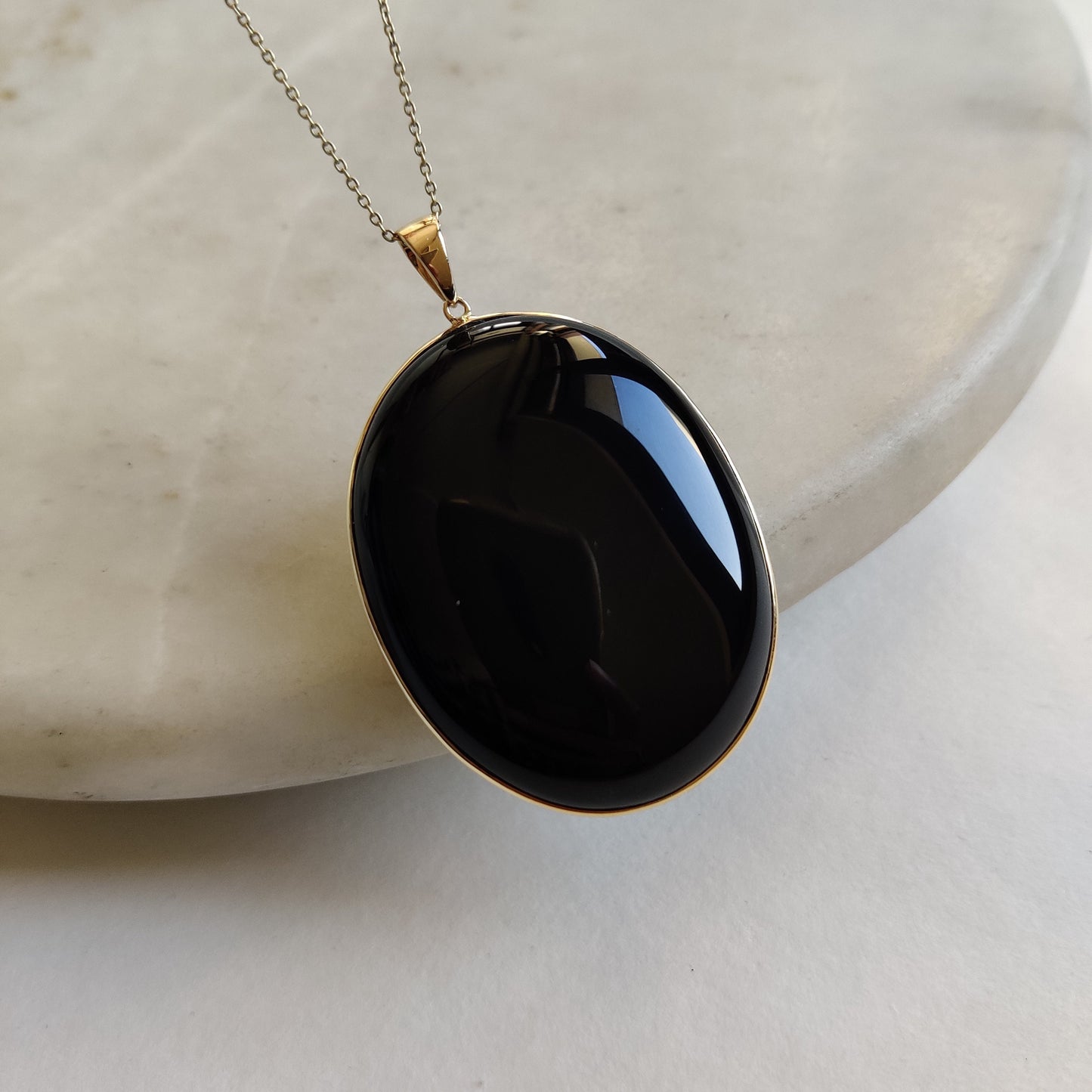 Natural Black Onyx Pendant, 14K Solid Yellow Gold Black Onyx Pendant, Solid Gold Pendant Necklace, December Birthstone, Christmas Present