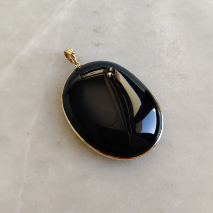 Natural Black Onyx Pendant, 14K Solid Yellow Gold Black Onyx Pendant, Solid Gold Pendant Necklace, December Birthstone, Christmas Present