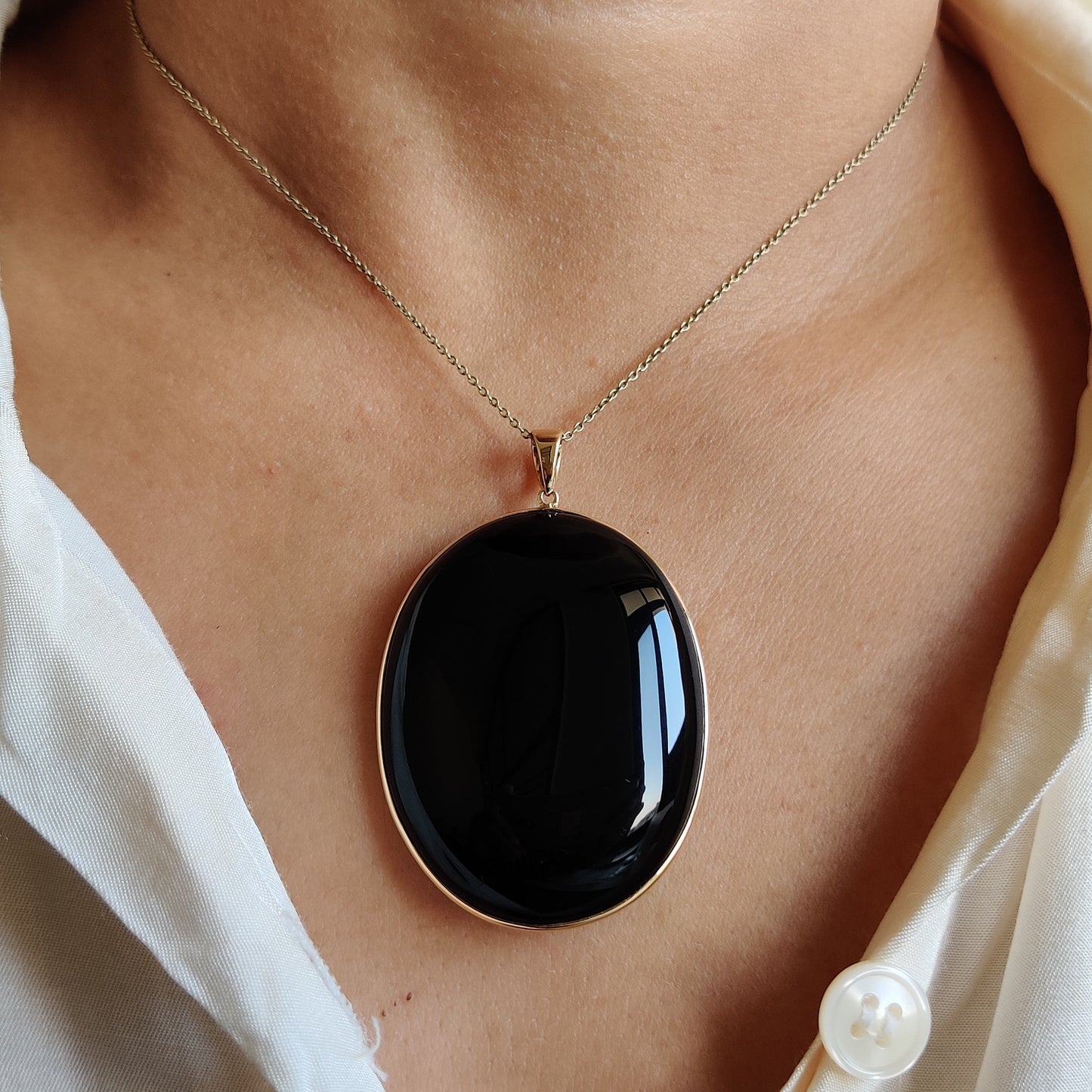 Natural Black Onyx Pendant, 14K Solid Yellow Gold Black Onyx Pendant, Solid Gold Pendant Necklace, December Birthstone, Christmas Present