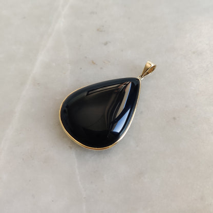 Natural Black Onyx Pendant, 14K Solid Yellow Gold Black Onyx Pendant, Solid Gold Pendant Necklace, December Birthstone, Christmas Present