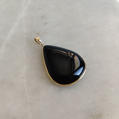 Natural Black Onyx Pendant, 14K Solid Yellow Gold Black Onyx Pendant, Solid Gold Pendant Necklace, December Birthstone, Christmas Present