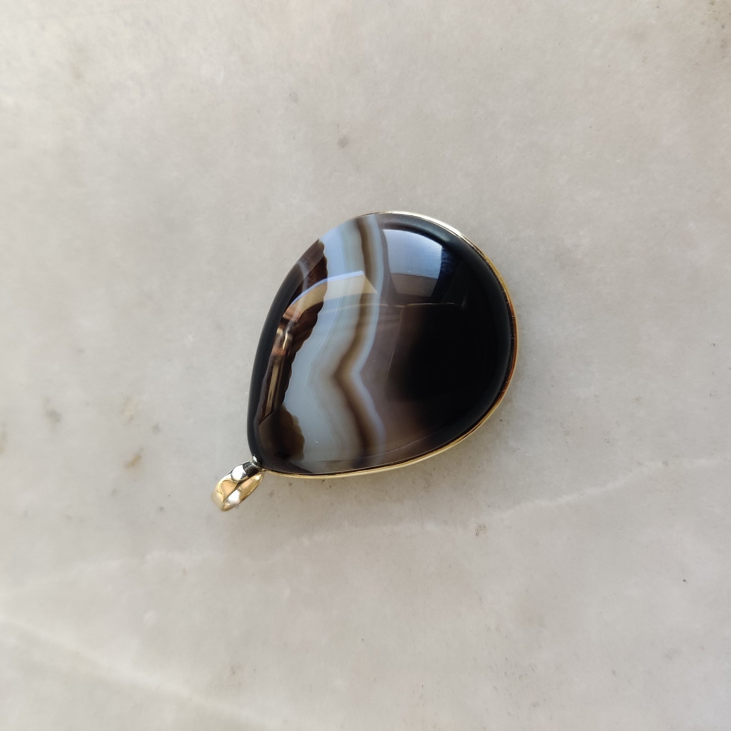 Natural Black Onyx Pendant, 14K Solid Gold Striped Black Onyx Pendant,Black Onyx Gold Pendant Necklace, December Birthstone, Christmas Gift,