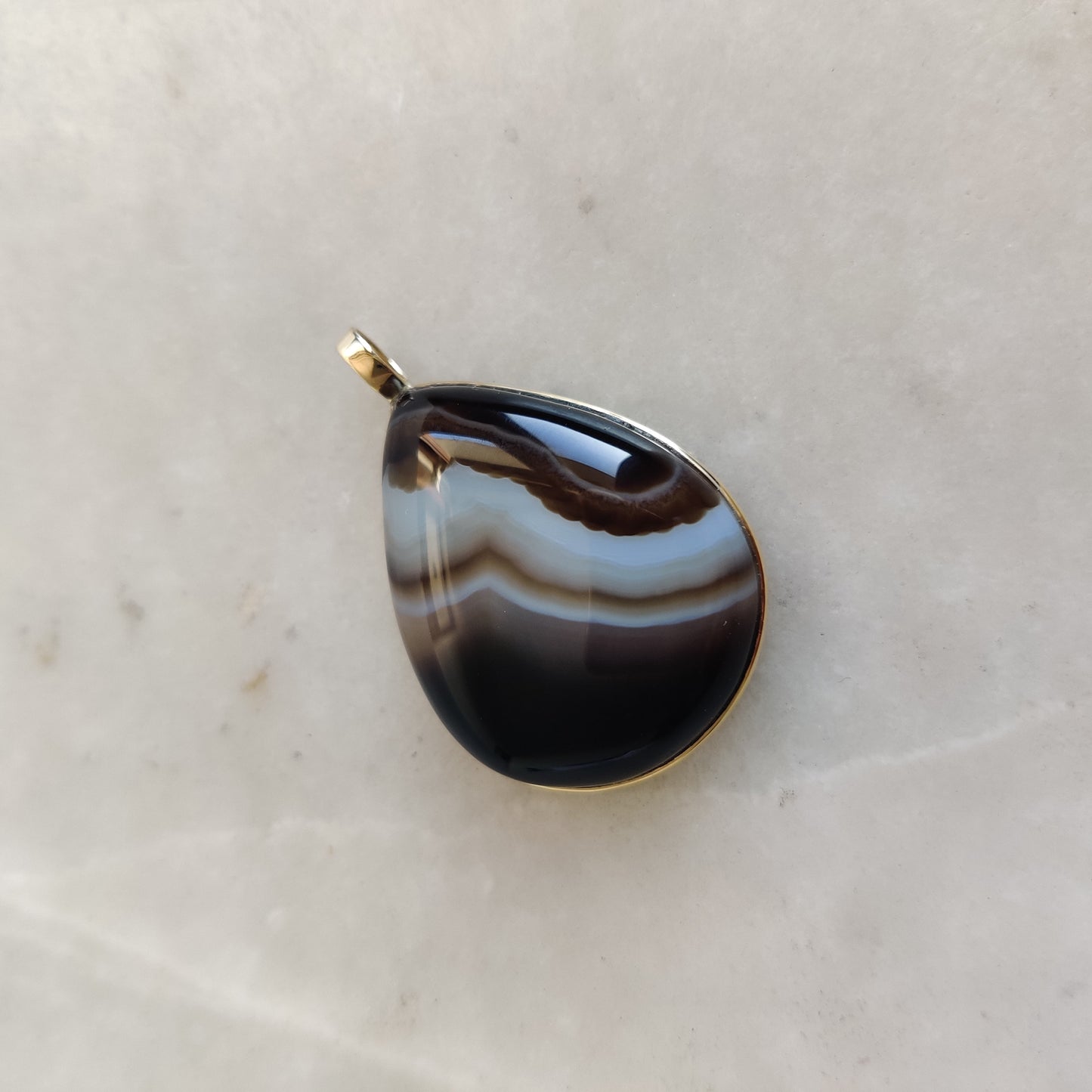 Natural Black Onyx Pendant, 14K Solid Gold Striped Black Onyx Pendant,Black Onyx Gold Pendant Necklace, December Birthstone, Christmas Gift,