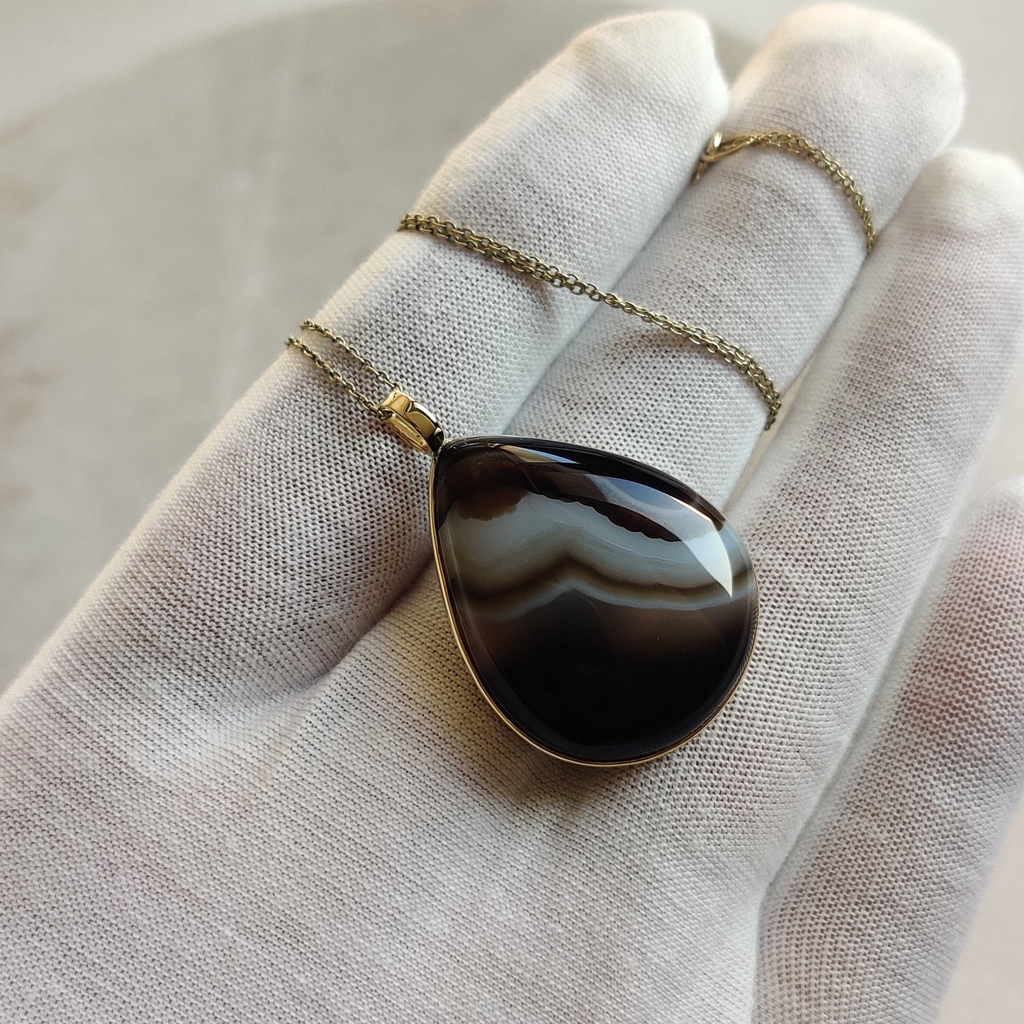 Natural Black Onyx Pendant, 14K Solid Gold Striped Black Onyx Pendant,Black Onyx Gold Pendant Necklace, December Birthstone, Christmas Gift,