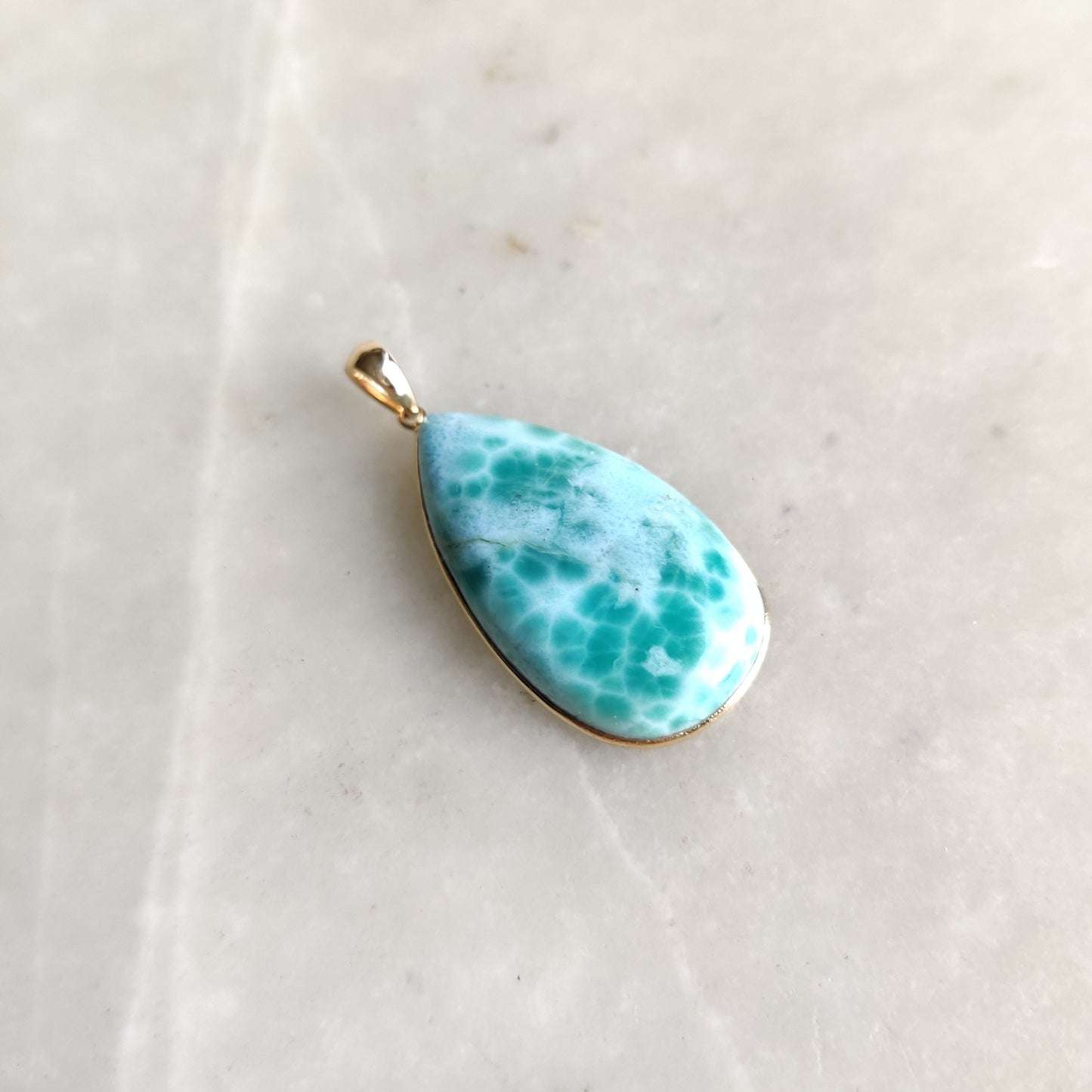 Natural Larimar Pendant, 14K Solid Gold Larimar Pendant, March Birthstone Pendant, Christmas Present, Larimar Jewelry