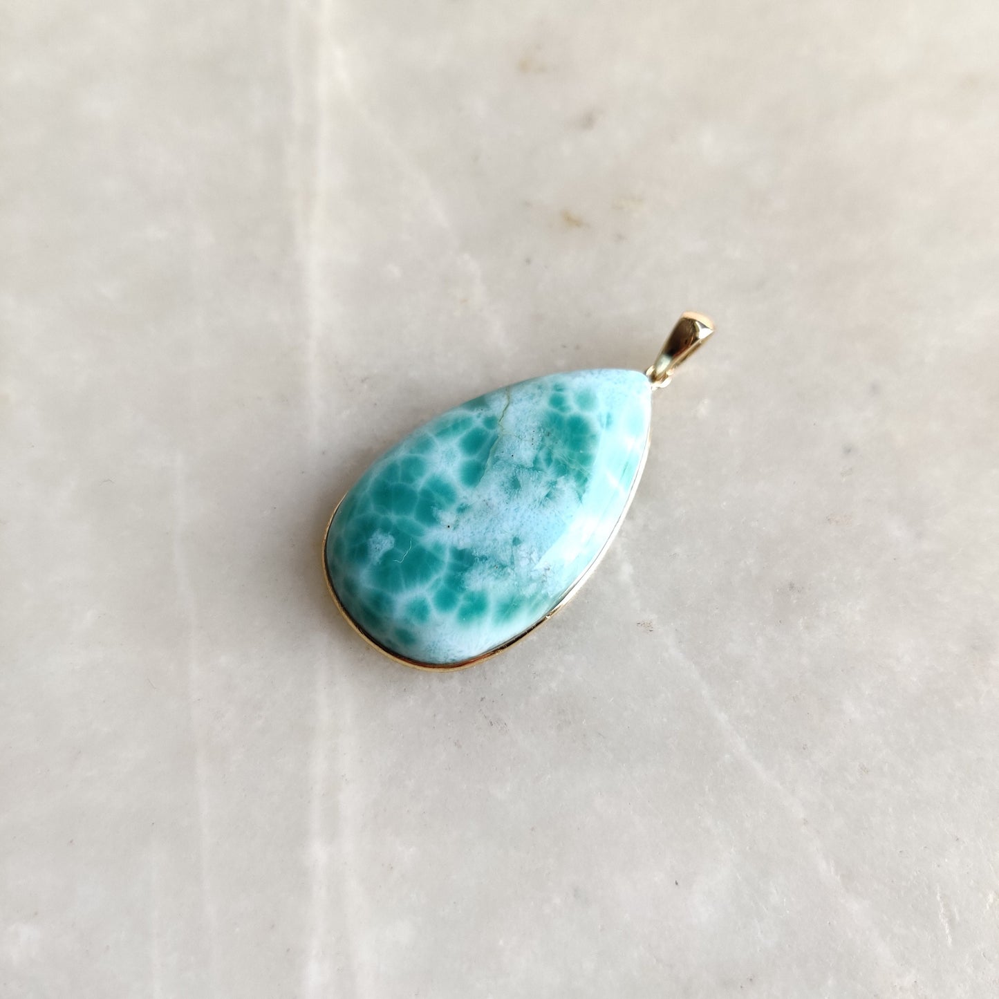 Natural Larimar Pendant, 14K Solid Gold Larimar Pendant, March Birthstone Pendant, Christmas Present, Larimar Jewelry