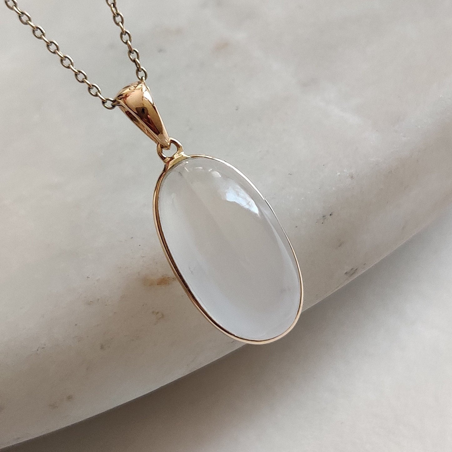 Natural Rainbow Moonstone Necklace, 14K Solid Yelloe Gold Moonstone Pendant, Blue Moonstone Jewelry, Christmas Gift, June Birthstone