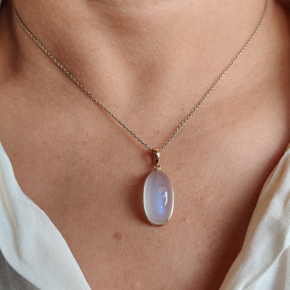 Natural Rainbow Moonstone Necklace, 14K Solid Yelloe Gold Moonstone Pendant, Blue Moonstone Jewelry, Christmas Gift, June Birthstone