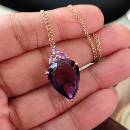 Natural Purple Pink Amethyst Pendant, 14K Solid Yellow Gold Purple Amethyst Pink Amethyst Pendant, February Birthstone, Christmas Gift