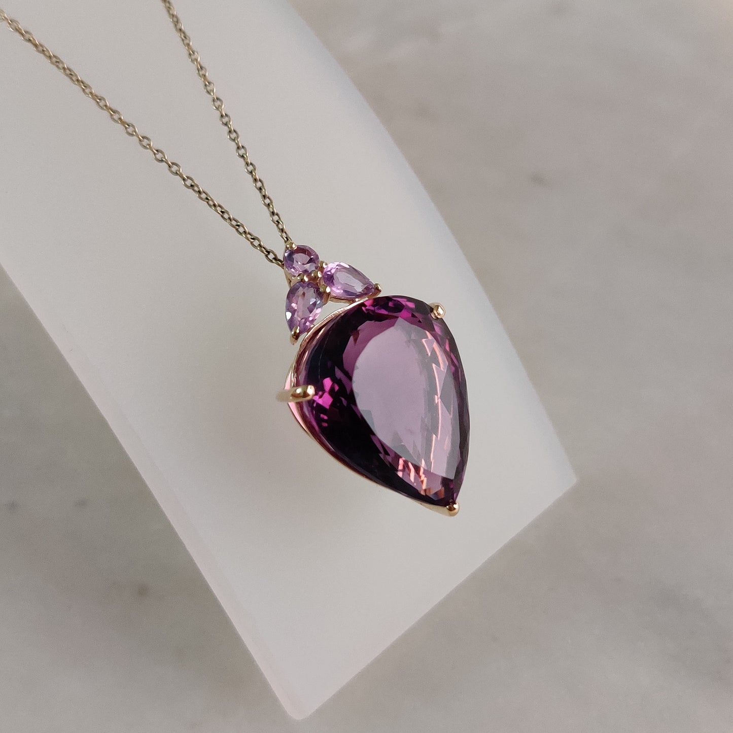 Natural Purple Pink Amethyst Pendant, 14K Solid Yellow Gold Purple Amethyst Pink Amethyst Pendant, February Birthstone, Christmas Gift