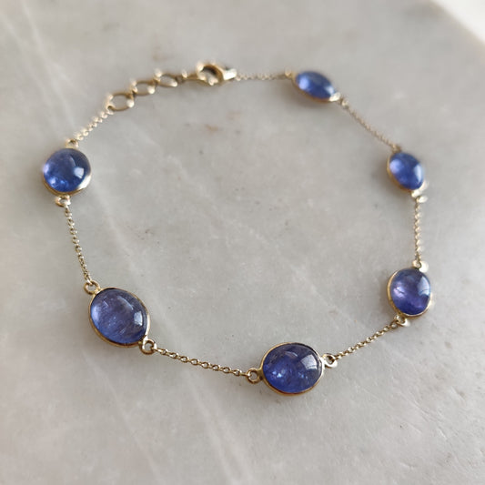 Natural Tanzanite Bracelet, 14K Yellow Gold Tanzanite Bracelet, Chain Bracelet, Dainty Bracelet, December Birthstone, Tanzanite Jewelry