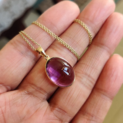 Natural Purple Amethyst Pendant, 14K Solid Gold Purple Amethyst Pendant, Solid Gold Bezel Pendant, February Birthstone, Christmas Gift