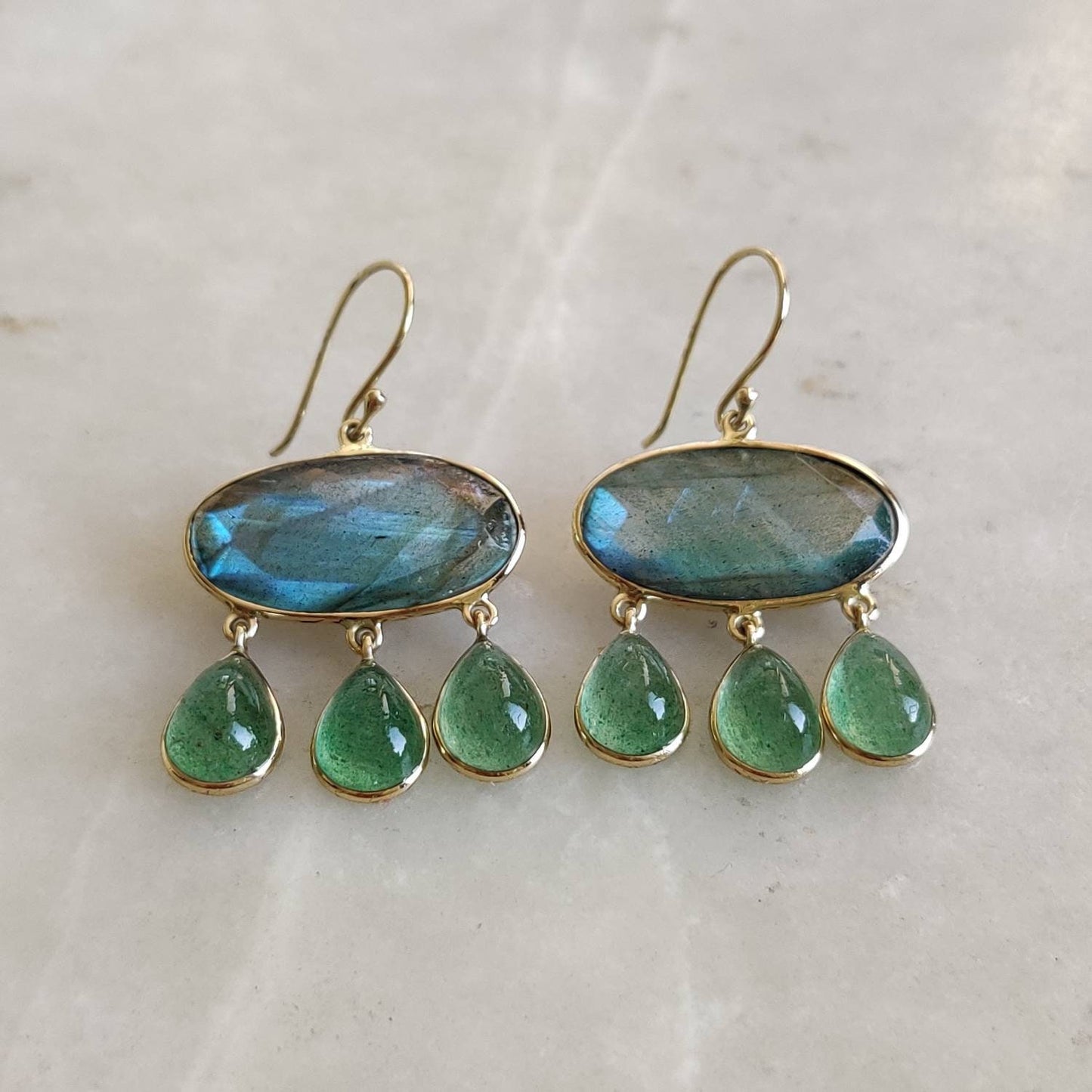 14K Gold Labradorite Earrings, Natural Labradorite With Aventurine Earrings, 14K Solid Gold Earrings, November Birthstone, Drop Earrings,