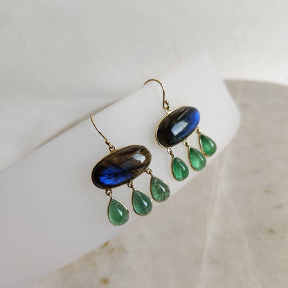 14K Gold Labradorite Earrings, Natural Labradorite With Aventurine Earrings, 14K Solid Gold Earrings, November Birthstone, Drop Earrings,