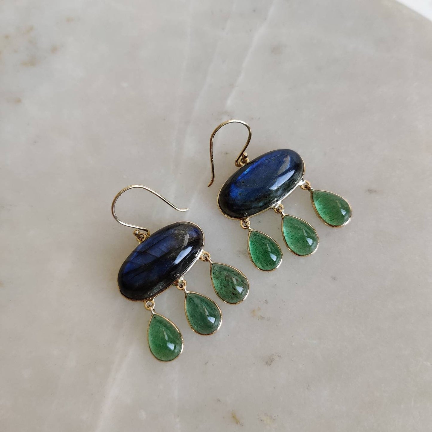 14K Gold Labradorite Earrings, Natural Labradorite With Aventurine Earrings, 14K Solid Gold Earrings, November Birthstone, Drop Earrings,