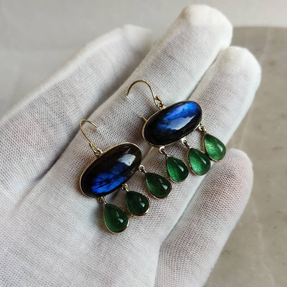 14K Gold Labradorite Earrings, Natural Labradorite With Aventurine Earrings, 14K Solid Gold Earrings, November Birthstone, Drop Earrings,