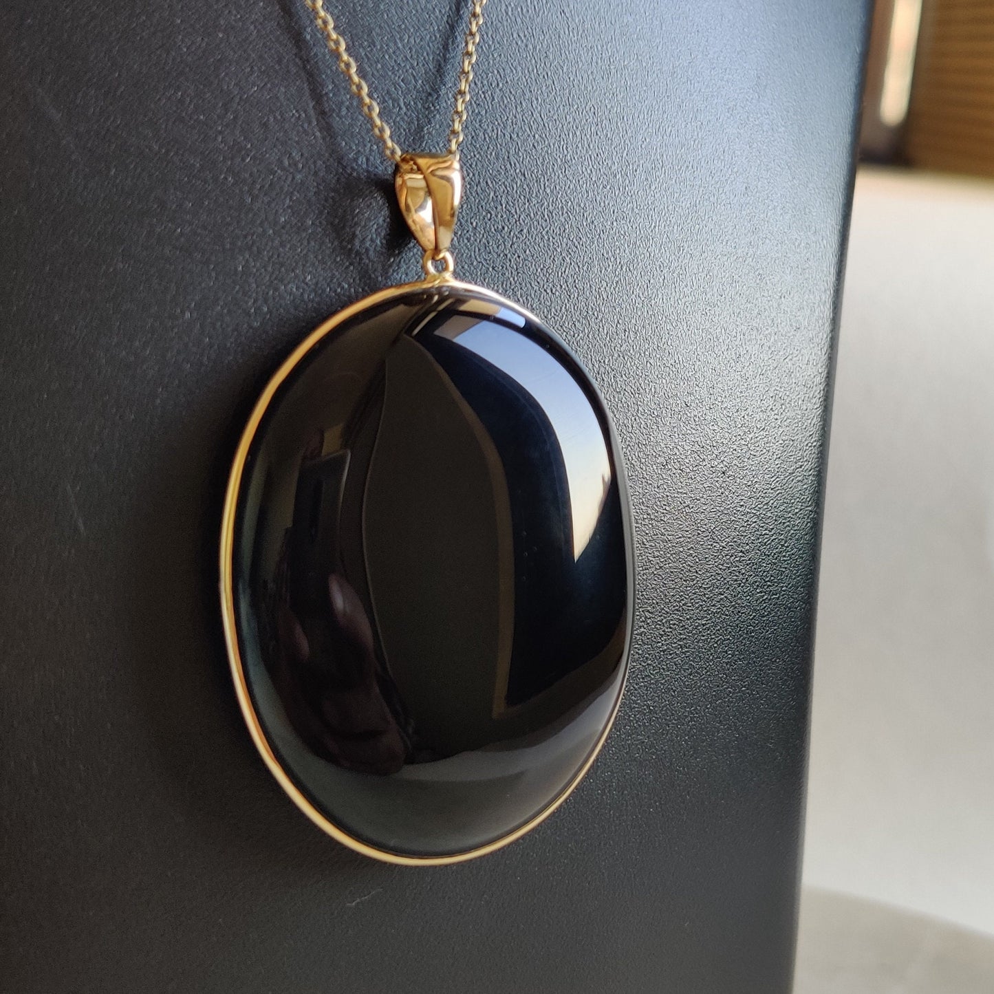 Natural Black Onyx Pendant, 14K Solid Yellow Gold Black Onyx Pendant, Solid Gold Pendant Necklace, December Birthstone, Christmas Present