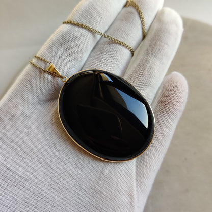 Natural Black Onyx Pendant, 14K Solid Yellow Gold Black Onyx Pendant, Solid Gold Pendant Necklace, December Birthstone, Christmas Present