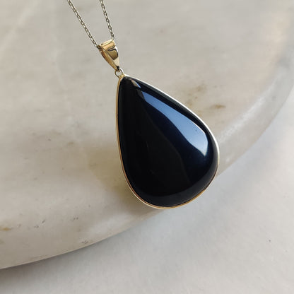 Natural Black Onyx Pendant, 14K Solid Yellow Gold Black Onyx Pendant, Solid Gold Pendant Necklace, December Birthstone, Christmas Present