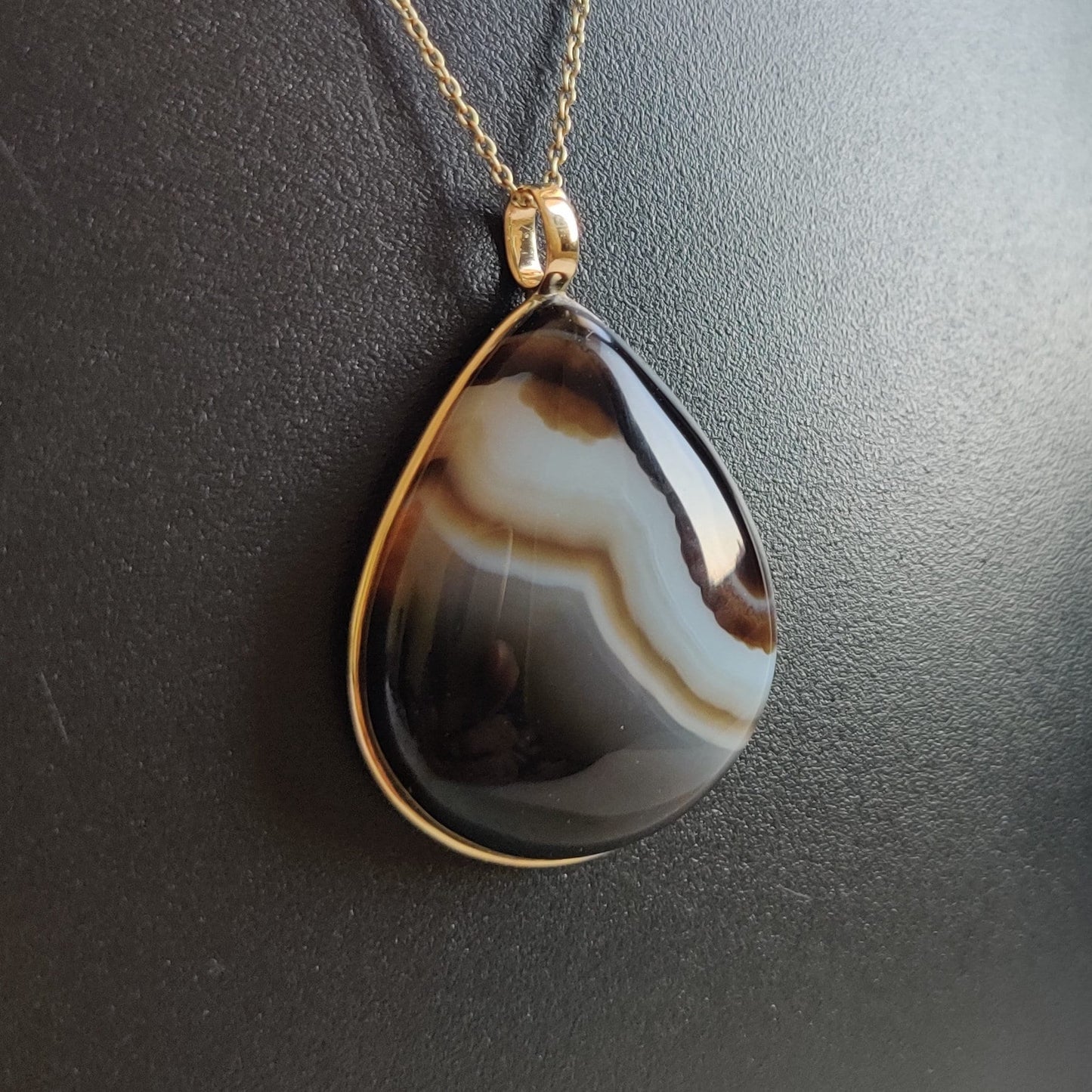 Natural Black Onyx Pendant, 14K Solid Gold Striped Black Onyx Pendant,Black Onyx Gold Pendant Necklace, December Birthstone, Christmas Gift,