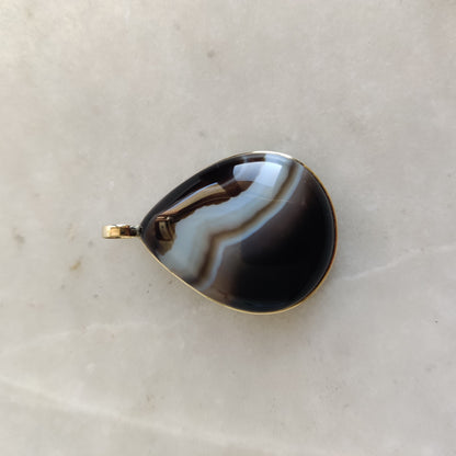 Natural Black Onyx Pendant, 14K Solid Gold Striped Black Onyx Pendant,Black Onyx Gold Pendant Necklace, December Birthstone, Christmas Gift,