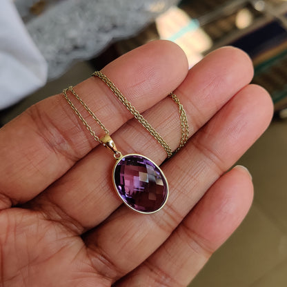 Colgante de amatista violeta natural, colgante de amatista violeta de oro macizo de 14 quilates, collar con colgante de oro macizo, piedra natal de febrero, regalo de Navidad