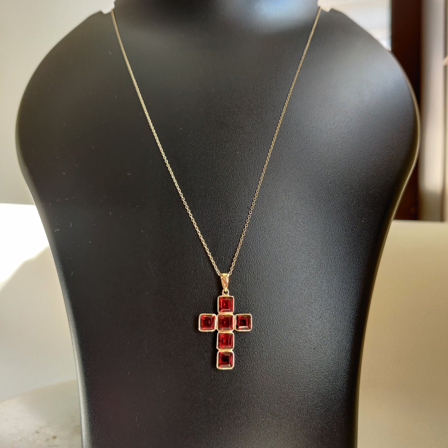 Natural Garnet Pendant, 14K Solid Gold Garnet Cross Pendant, Bezel Cross Pendant, January Birthstone, Holy Cross Pendant, Christmas Gift