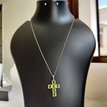 Natural Peridot Cross Pendant, 14K Solid Gold Peridot Cross Pendant, Solid Gold Bezel Pendant, August Birthstone, Holy Cross Pendant,