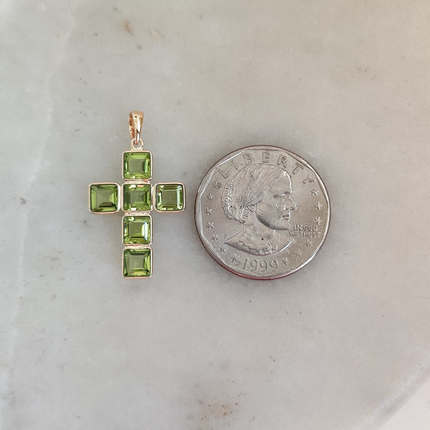 Natural Peridot Cross Pendant, 14K Solid Gold Peridot Cross Pendant, Solid Gold Bezel Pendant, August Birthstone, Holy Cross Pendant,